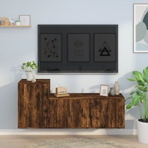 Set Comode TV vidaXL, 2 piese, lemn prelucrat, stejar fumuriu