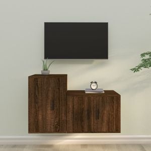 Set Comode TV vidaXL, 2 piese, lemn prelucrat, stejar maro