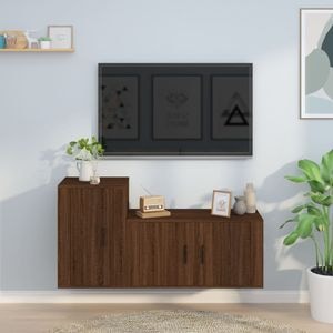 Set Comode TV vidaXL, 2 piese, lemn prelucrat, stejar maro