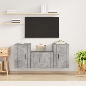 Set Comode TV vidaXL, 3 piese, lemn prelucrat, gri beton
