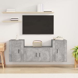 Set Comode TV vidaXL, 3 piese, lemn prelucrat, gri beton
