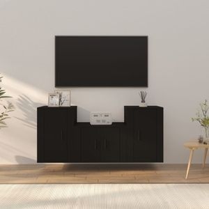 Set Comode TV vidaXL, 3 piese, lemn prelucrat, negru