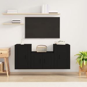 Set Comode TV vidaXL, 3 piese, lemn prelucrat, negru