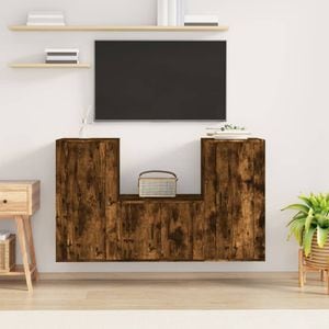 Set Comode TV vidaXL, 3 piese, lemn prelucrat, stejar fumuriu