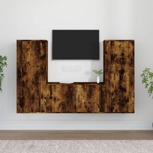 Set Comode TV vidaXL, 3 piese, lemn prelucrat, stejar fumuriu