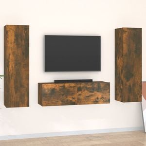 Set Comode TV vidaXL, 3 piese, lemn prelucrat, stejar fumuriu