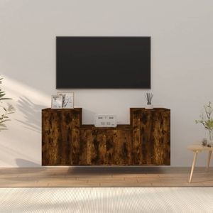 Set Comode TV vidaXL, 3 piese, lemn prelucrat, stejar fumuriu