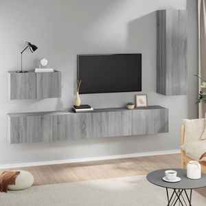 Set Comode TV vidaXL, 4 piese, lemn prelucrat, gri sonoma