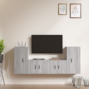 Set Comode TV vidaXL, 4 piese, lemn prelucrat, gri sonoma