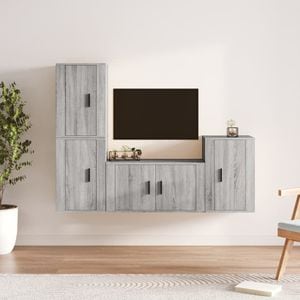 Set Comode TV vidaXL, 4 piese, lemn prelucrat, gri sonoma