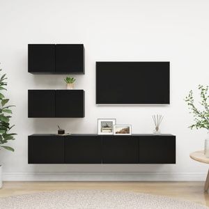 Set Comode TV vidaXL, 4 piese, lemn prelucrat, negru