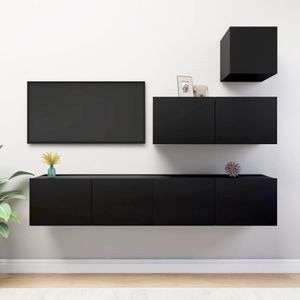 Set Comode TV vidaXL, 4 piese, lemn prelucrat, negru