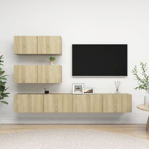 Set Comode TV vidaXL, 4 piese, lemn prelucrat, stejar sonoma