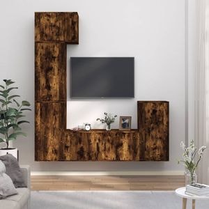 Set Comode TV vidaXL, 5 piese, lemn prelucrat, stejar fumuriu