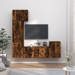 Set Comode TV vidaXL, 5 piese, lemn prelucrat, stejar fumuriu