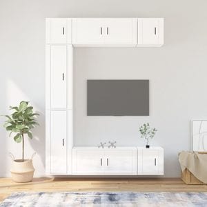 Set Comode TV vidaXL, 7 piese, lemn prelucrat, alb extralucios