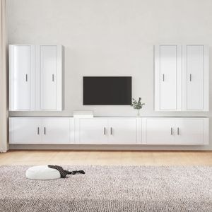 Set Comode TV vidaXL, 7 piese, lemn prelucrat, alb extralucios