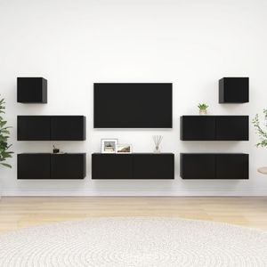 Set Comode TV vidaXL, 7 piese, lemn prelucrat, negru