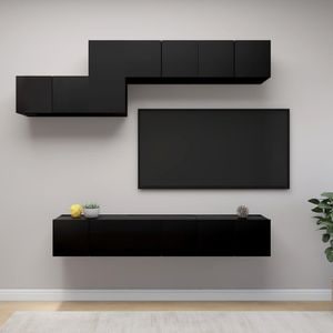 Set Comode TV vidaXL, 7 piese, lemn prelucrat, negru