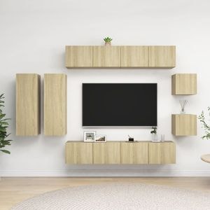 Set Comode TV vidaXL, 8 piese, lemn prelucrat, stejar sonoma