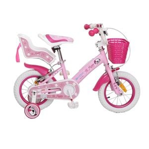 Bicicleta pentru copii NOVOKIDS Puppy, roti 16" inch, maxim 30 kg, cadru din otel, roti ajutatoare detasabile, ghidon reglabil pe inaltime, Roz