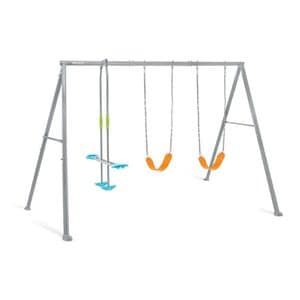 Leagan copii cu 2 scaune si balansoar INTEX, structura metalica, rezistent la apa, varsta 3-10 ani, 325 x 200 x 235 cm, gri