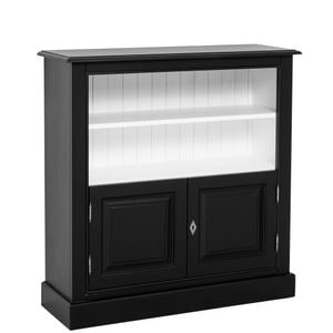 Biblioteca medie cu 2 usi, 1 polita, culoare exterior negru P003, culoare interior alb P004, dulbu color, 100% lemn masiv, 102x102x35 cm