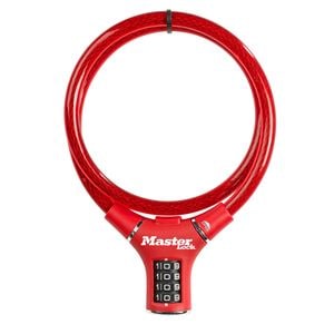 Antifurt Master Lock, cablu impletit, cu cifru, 900 x 12mm, Rosu