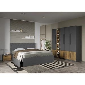 Set mobila dormitor LAGUNA, cu dulap si noptiere, fara comoda, Gri cu Flagstaff Oak, Sidney, C32, Pat 160x200 cm