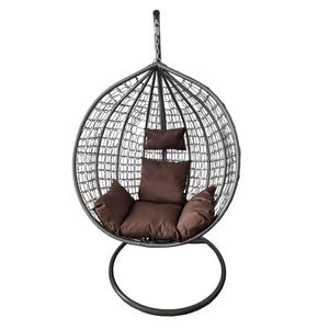 Fotoliu suspendat oval, ProCart, perna si tetiera, structura otel, gri antracit/maro, 103x107x195 cm