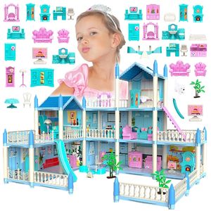 Casuta de Papusi Beautiful Home idealSTORE, Dimensiuni 52 x 41 x 48 cm, Constructie pe 3 Etaje, 6 Camere spatioase, Terasa, Loc de joaca, Include Tobogan