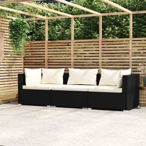 Canapea terasa VidaXL, poliratan, 210 x 70 x 60.5 cm, negru-bej