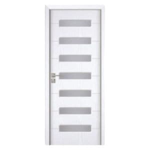 Usa interior din MDF Novo Doors ND318, Cadru din lemn masiv, Geam Sablat, Kit complet, Toc fix 10 cm inclus, Manere si balamale incluse, 80x200 cm, Alb
