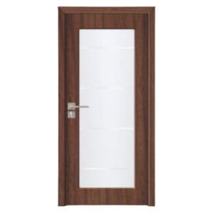 Usa interior din MDF Novo Doors ND110-1, Cadru din lemn masiv, Geam Sablat, Kit complet, Toc fix 10 cm inclus, Manere si balamale incluse, 80x200 cm, Maro inchis