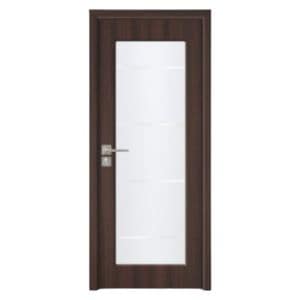 Usa interior din MDF Novo Doors ND110-1, Cadru din lemn masiv, Geam Sablat, Kit complet, Toc reglabil de 10 cm inclus, Manere si balamale incluse, 80x200 cm, Wenge