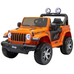 Masinuta electrica 4x4 Premier Jeep Wrangler Rubicon, 12V, roti cauciuc EVA, scaun piele ecologica, portocaliu