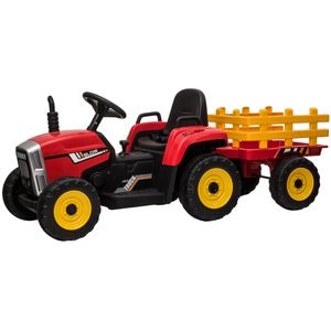 Tractor electric cu remorca Premier Farm, 12V, roti cauciuc EVA, rosu