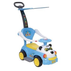Masinuta copii si bebe NOVOKIDS Baby Panda Rider, Cu melodii si sunete, Maner de impins pentru parinti detasabil, Copertina de protectie detasabila, Functie trotineta fara pedale, Pentru interior si exterior, Albastru Multicolor