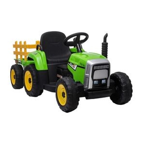 Tractor Electric XXL cu acumulator pentru copii NOVOKIDS Little Farmer, Cu remorca, Melodii si USB, 3-8 ani, Baterie12V, 2 Viteze, lungime 137 cm,Lumini, Verde