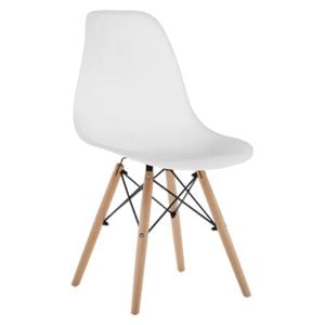 Set 4 scaune pentru living si bucatarie HouseXL Designer Chair, Pentru casa si gradina, Design ergonomic, Picioare din Lemn Masiv, Max 100 kg, Alb
