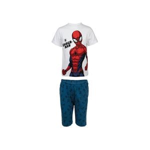 Pijama copii cu maneca scurta Spiderman Marvel, 100% bumbac, alb/albastru