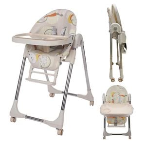  Scaun de Masa Pliabil 5 in 1, 5 Pozitii inclinare Spatar, Stabil, Centura de Siguranta in 5 Puncte, Ajustabil pe Inaltime, Tavita Reglabila si Detasabila,  Roti, Fandango