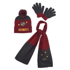 Set caciula, fular si manusi, negru/rosu, 52 cm, Harry Potter