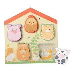 Puzzle lemn Orange Tree Toys, 5 animale de ferma, +12 luni, multicolor