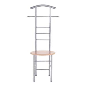 Suport pentru haine DacEnergy, realizat din metal si MDF,cuier si un scaun,50 x 46 x 119 cm,fag si argintiu