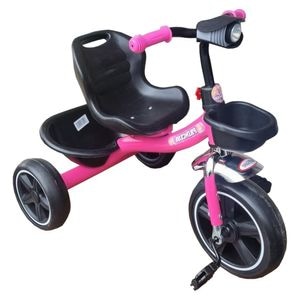 Tricicleta cu pedale NOVOKIDS Falcon Trike, Cu melodii si lumini, Max 30 kg, Roti din spuma cauciucata EVA, Cadru metalic, Model motocicleta, Roz