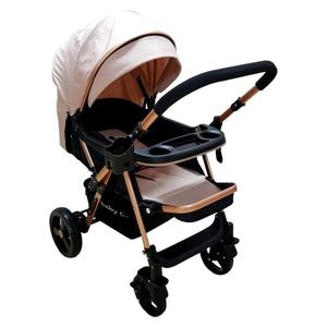 Carucior nou nascuti 2 in 1 BABY CARE PRO 511, Cadru aluminiu, Maner reversibil, Spatar reglabil 5 trepte, Amortizoare, Frana picior, Pliabil, Crem
