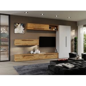 Set Mobila Living Poem C28, cu dulap, 320x33.4x185 cm, Stejar Auriu
