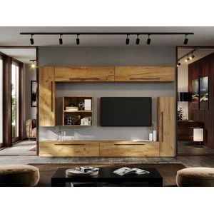 Set Mobila Living Poem C21, 270x25x185 cm, Stejar Auriu