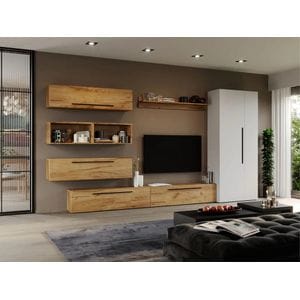Set Mobila Living Poem C30, cu dulap, 340x33.4x185 cm, Stejar Auriu